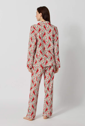 A lady wearing Rifle Paper Co. x BedHead PJs Cardinals Long Sleeve Classic Stretch Jersey Pj Set back view