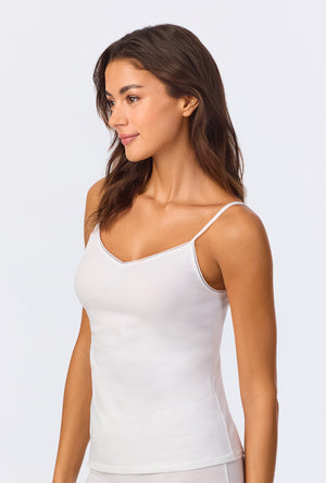 A lady wearing White Stretch Jersey Cami