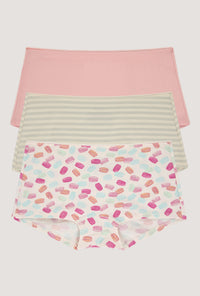 Stretch Jersey Boyshort Underwear 3 Pack- First Blush, Treat Yourself, Mini Stripe