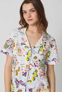 A closeup of A lady wearing Blue Short Sleeve Classic Stretch Jersey Cropped Pj Set