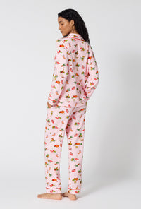 A lady wearing Farm Fresh Long Sleeve Classic Stretch Jersey Pj Set back view