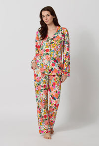 A lady wearing Rifle Paper Co. x BedHead PJs Garden Party Long Sleeve Classic Stretch Jersey Pj Set