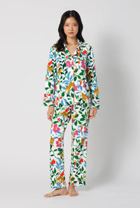 A Lady Wearing Jungle Serenade Long Sleeve Classic Stretch Jersey Pj Set