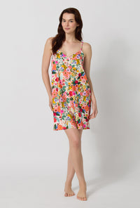 A lady wearing Rifle Paper Co. x BedHead PJs Garden Party Stretch Jersey Chemise looking front