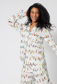 A lady wearing Run NYC Run Long Sleeve Classic Stretch Jersey Pj Set closer look
