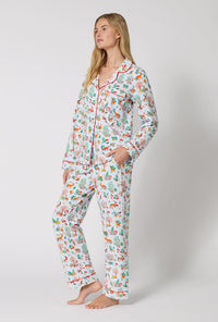 A lady wearing Woodland Wonder Long Sleeve Classic Stretch Jersey Pj Set