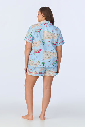 A lady wearing Ciao Capri Short Sleeve Classic Woven Cotton Poplin Shorty PJ Set