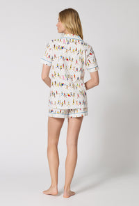 A lady wearing Run NYC Run Short Sleeve Classic Shorty Stretch Jersey Pj Set back view