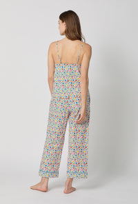 A lady wearing Multi-Color and Pink Cami Woven Cotton Poplin Cropped Pj Set back view