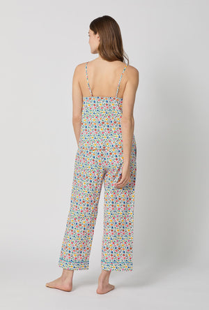 A lady wearing Multi-Color and Pink Cami Woven Cotton Poplin Cropped Pj Set back view