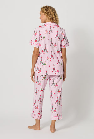 Tres Chic Short Sleeve Classic Stretch Jersey Cropped PJ Set