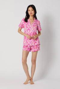 A Lady Wearing Luxe Leopard Short Sleeve Classic Shorty Stretch Jersey Pj Set