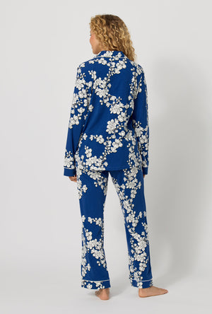 Navy Shadow Blossom Long Sleeve Classic Stretch Jersey PJ Set
