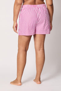 A lady wearing plus size Pink Cotton Sateen Boxer Short back view