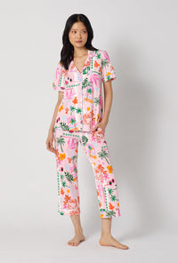 A Lady Wearing Tropical Daydream Short Sleeve Classic Stretch Jersey Cropped Pj Set