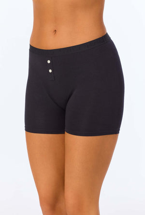 A lady wearing Black Stretch Jersey Boxer Short