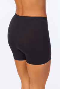 A lady wearing Black Stretch Jersey Boxer Short