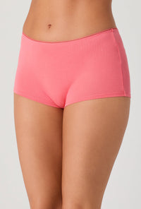 A lady wearing Sugar Coral Stretch Jersey Boyshort Underwear