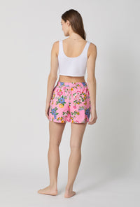 A lady wearing Pink Woven Cotton Poplin Boxer Short back view