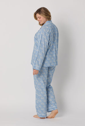 A lady wearing plus size Blue Long Sleeve Classic Woven Tana Lawn® Pj Set Made With Liberty Fabric back view
