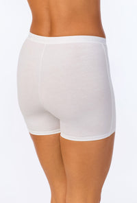 A lady wearing White Stretch Jersey Boxer Short