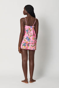 A lady wearing Pink Cami Woven Cotton Poplin Shorty Pj Set back view