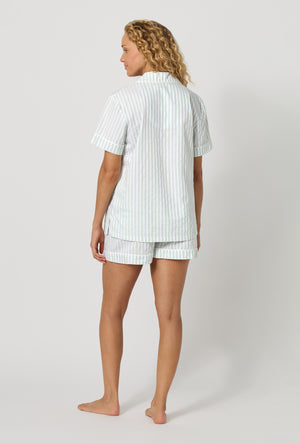 Mint Signature Stripe Short Sleeve Classic Woven Cotton Sateen Shorty PJ Set