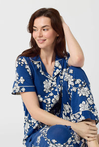 Navy Shadow Blossom Short Sleeve Cropped Stretch Jersey PJ Set