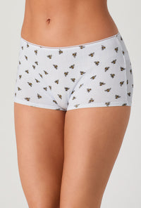 A lady wearing Honey Bees Stretch Jersey Boyshort Underwear