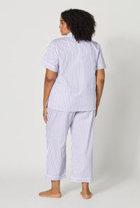 Blue Signature Stripe Short Sleeve Classic Woven Cotton Sateen Cropped Pj Set
