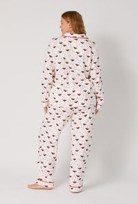 A lady wearing Espresso Kisses Long Sleeve Classic Stretch Jersey Pj Set