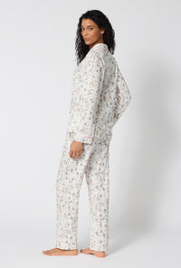A lady wearing Hundred Acre Toile Long Sleeve Classic Stretch Jersey Pj Set back view