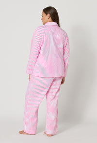 Pink Signature Stripe Long Sleeve Classic Woven Cotton Sateen PJ Set