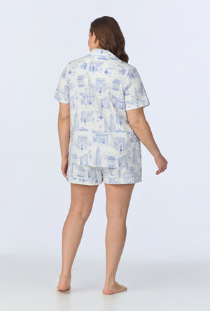 A lady wearing Bedhead On Bleecker Short Sleeve Classic Shorty Stretch Jersey PJ Set