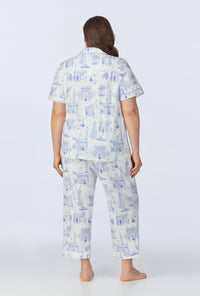 A lady wearing Bedhead on Bleecker Short Sleeve Classic Stretch Jersey Cropped PJ Set