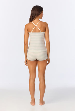 A lady wearing Mini Stripe Stretch Jersey Cami