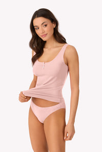 A lady wearing First Blush Stretch Jersey Tank