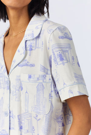 A lady wearing Bedhead on Bleecker Short Sleeve Classic Stretch Jersey Cropped PJ Set