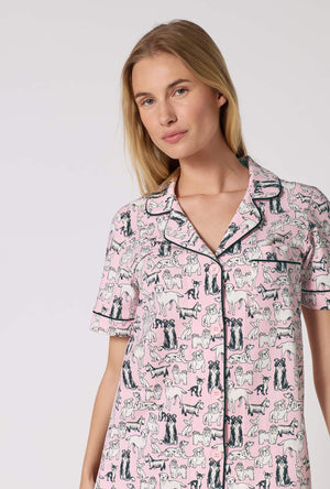 A Lady Wearing Part Of The Family Short Sleeve Classic Stretch Jersey Cropped Pj Set in a close up view pose