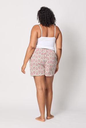 A lady wearing plus size Olivia Woven Cotton Poplin Boxer Short