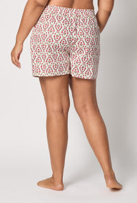 A lady wearing plus size Olivia Woven Cotton Poplin Boxer Short