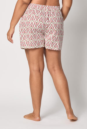 A lady wearing plus size Olivia Woven Cotton Poplin Boxer Short