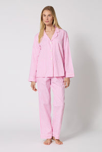 Pink 3D Stripe Long Sleeve Classic Woven Cotton Sateen PJ Set