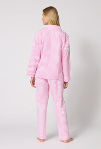 Pink 3D Stripe Long Sleeve Classic Woven Cotton Sateen PJ Set