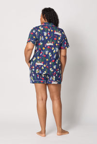 A lady wearing plus size Alice's Adventures Short Sleeve Classic Shorty Stretch Jersey Pj Set