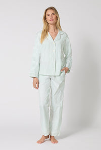 Mint 3D Stripe Long Sleeve Classic Woven Cotton Sateen PJ Set