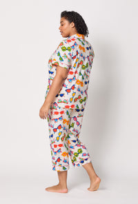 A lady wearing plus size Made In The Shade Short Sleeve Classic Stretch Jersey Cropped Pj Set
