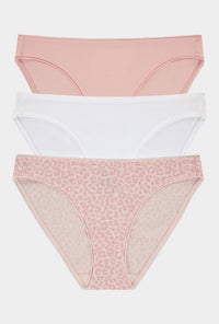 Stretch Jersey Bikini Underwear 3 Pack- White, First Blush, Animal Instinct
