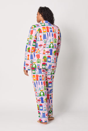 A lady wearing plus size In The Kitchen Long Sleeve Classic Stretch Jersey Pj Set