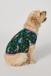 A Dog wearing Rifle Paper Co. x BedHead PJs Nutcracker Stretch Jersey Dog Pajama side view